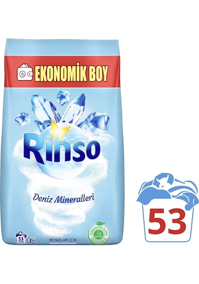 Rinso Deniz Mineralleri Beyazlar İçin Toz Çamaşır Deterjanı 53 Yıkama 8 KG