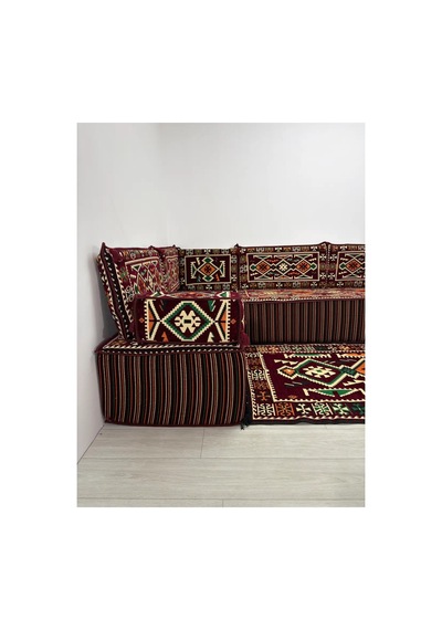 Bordo Anadolu Modeli Şark Köşesi - 40 Cm Kalın Süngerli Teras Ve Balkon Sedir Takımı
