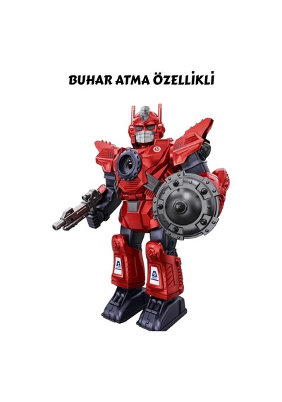 Işıklı Müzikli Buhar Püskürten Savaşçı Robot 34 Cm Büyük Boy Oyuncak - Mavi/kırmızı