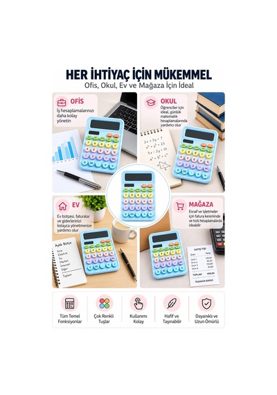 Lcd Ekran Hesap Makinesi 12 Haneli Hesap Makinesi Pastel Mavi