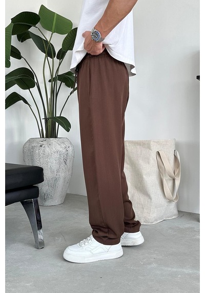 Kahverengi Tensel Kumaş Basic Baggy Pantolon Kahverengi