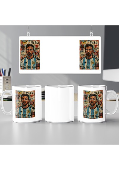 Messi Futbol Devi Kupa Bardak Goat Tasarım, Modern Çizimlerle Koleksiyon Parçası Kupa Beyaz