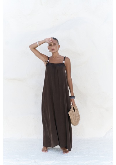 Mai Collection Mai Studios Co. Kasteli Boncuk Detay Kahve Elbise Kahve