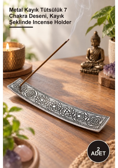 2 Adet Metal Kayık 7 Çakra Tütsülük Metal Kayık Tütsülük 7 Chakra Deseni, Kayık Şeklinde Incense Holder