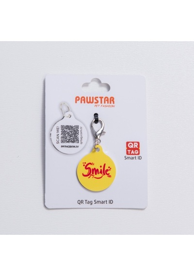 Smile Desenli Qr Tag Evcil Hayvan Künyesi İsimlik Pet Tag Köpek Künyesi Kedi Künyesi Qr Kodlu Künye Sarı
