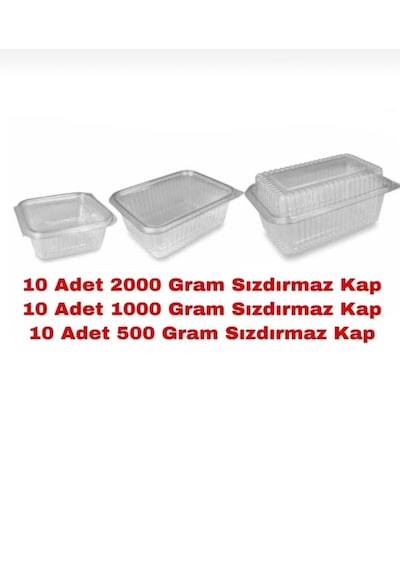 Plastik Sızdırmaz Kap 500 Gr - 1000 Gr Kullan At Tek Kullanımlık Kapaklı Kase 10 Adet 2 Li Set