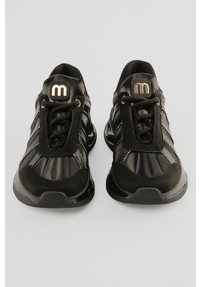 Mubiano Kadın Süet Sneaker Anorak Detaylı Taşlı Spor Ayakkabı Neriel Siyah Siyah
