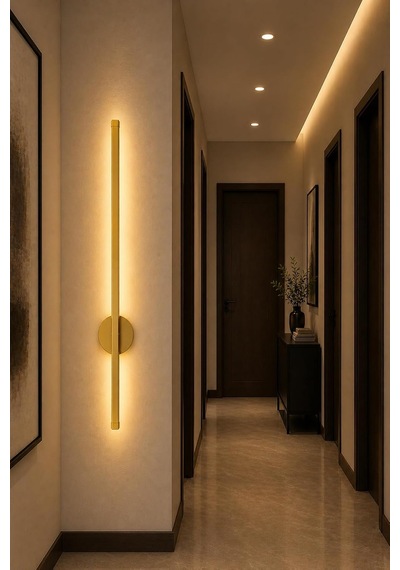 Dekoratif 20w İç Mekan Gold Kasa 3 Renkli Işık Elektrikli 80 Cm Duvar Aplik 2 Adet Diğer