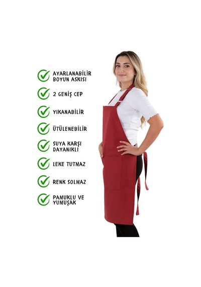 2 Adet Simple Ayarlanabilir Askılı Mutfak Önlüğü Vişne