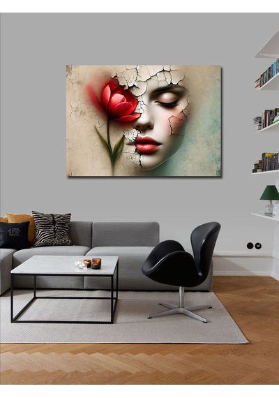 Kanvas Tablo Çiçek Yüz Ve Sanat