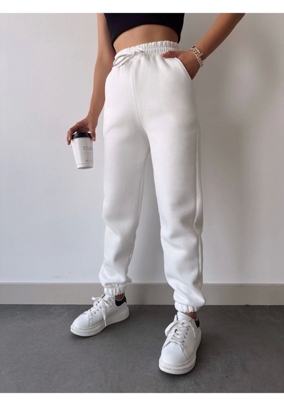 Etiler Collection Üç İplik Basic Lastikli Eşofman Pantolon - Beyaz Gri
