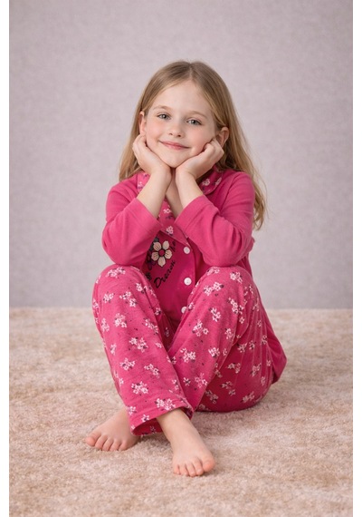 Beka Kids Çiçek Desenli Uzun Kollu Önden Düğmeli Gömlek Yaka Kız Çocuk Mevsimik Pijama Takımı Pembe Beka Kids Çiçek Desenli Uzun Kollu Önden Düğmeli Gömlek Yaka Kız Çocuk Mevsimik Pijama Takımı Pembe