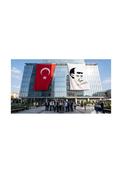 Siyah - Beyaz Mustafa Kemal Atatürk Silüeti Ve İmza Bayrak Ve Türk Bayrağı Premium Raşel Kumaş 2'li Set 10x15 Metre Ata27 Diğer