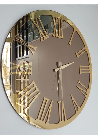 Ayna Denizi Golden Jet Bronze Model Altın Bronz Renk 50 CM Dekoratif Aynalı Duvar Saati Altın