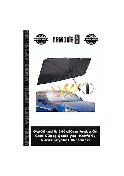 Otogüneşlik 140x80cm Araba Ön Cam Güneş Şemsiyesi Konforlu Sürüş Seyahat Aksesuarı