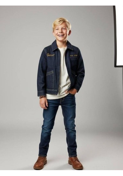 Zekids Erkek Çocuk Fermuarlı Tasarım Denim Ceket-16641 Renkli