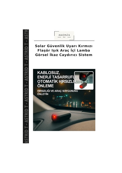 Solar Güvenlik Uyarı Kırmızı Flaşör Işık Araç İçi Lamba Görsel İkaz Caydırıcı Sistem