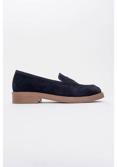 Luvishoes Luvi Shoes Pline Lacivert Süet Hakiki Deri Kadın Loafer Ayakkabı Lacivert