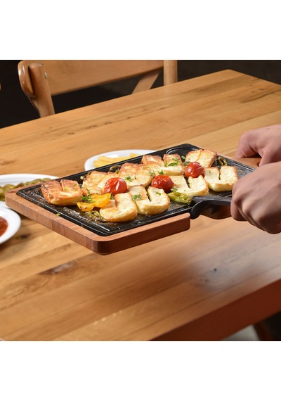 Lava Döküm Ahşap ve Döküm Demir Hot Plate Servis Tahtası. Ölçü 16x30cm.
