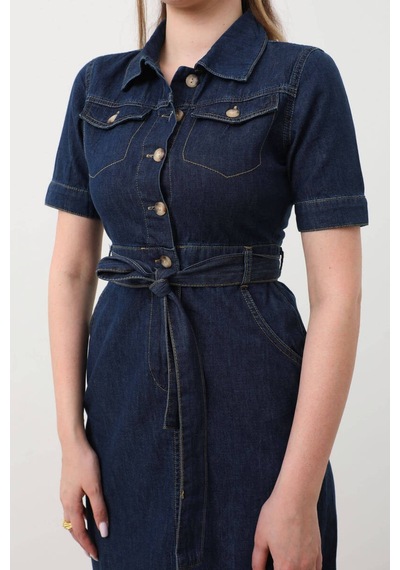 Banny Jeans Kemer Detaylı Jean Elbise 001
