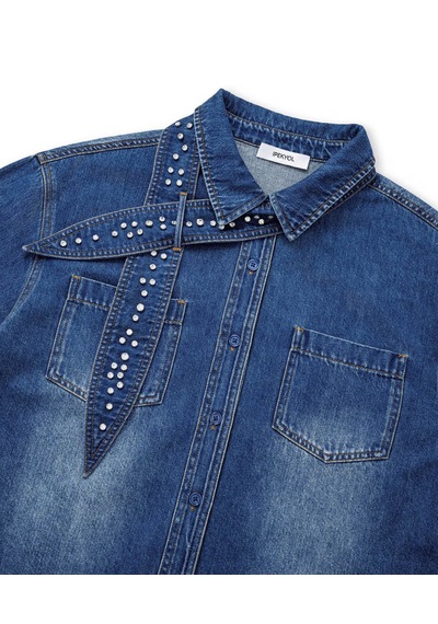 İpekyol Çıkarılabilir Fularlı Denim İndigo Kadın Gömlek Iw6260025145