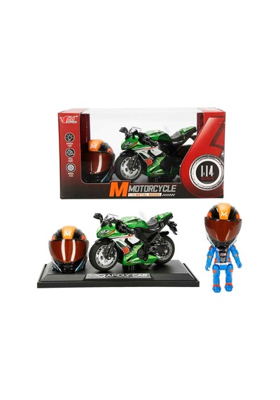 Sesli Ve Işıklı Die-cast Çek Bırak Metal Yarış Motosikleti Kask Ve Stantlı Set Çok Renkli