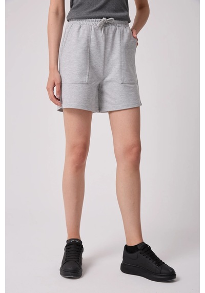 Defys Kadın Beli Lastikli Cepli Regular Fit Şort Gri Melanj - 695327103 Gri Melanj