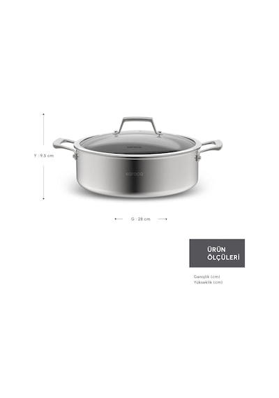 Karaca  Plasma Steel 3Ply İndüksiyon Tabanlı Çelik Pilav/Karnıyarık Tencere 28 Cm