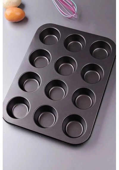 12 Li Muffin Kek Kalıbı , Cupcake - Browni Kabı Kalıbı Teflon Gri Diğer