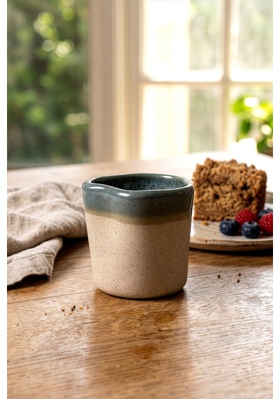 Must Siyah Beyaz Stoneware El Yapımı Mug Fincan 2li Set 8635 Mavi
