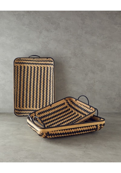Bamboo Bambu Dekoratif Tepsi Natural-siyah