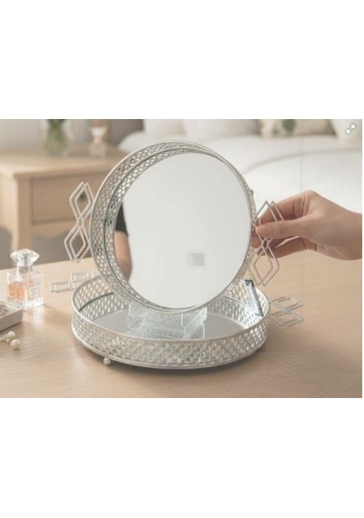 Roykıng Yuvarlak Kulplu Metal Aynalı Tepsi 25x25x5,5 Metalik