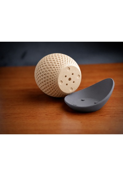 3d Baskı Küre Saksı - Kafes Dokulu İki Parçalı Dekoratif Saksı - Bej-gri Çok Renkli
