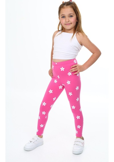 Toontoy Kids Toontoy Kız Çocuk Çiçek Baskılı Tayt Fuşya