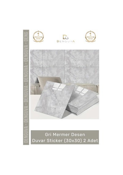 Sticker Mutfak Banyo Tezgah Duvar Sticker Isıya Dayanıklı Yapışkanlı Gri Mermer Desen 30x30cm - 2 A