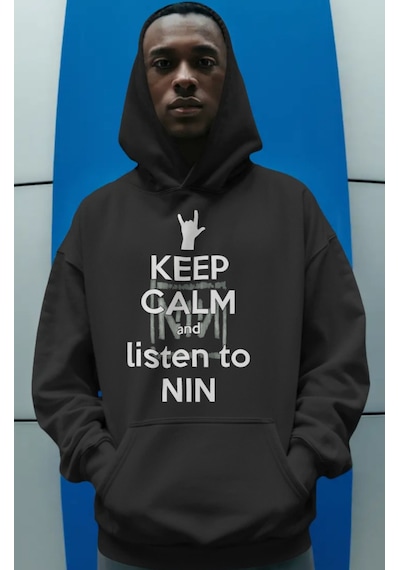 Sevbano Nin Rock Metal Müzik Grubu Ön Baskılı Unisex Oversize Premium Hoo Siyah