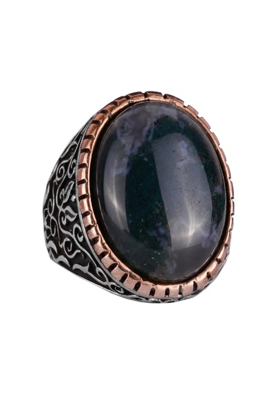 Moss Agate Doğal Taş Yüzük, 925k Katı Gümüş Erkek Yüzüğü, El Yapımı Şıklık Gümüş