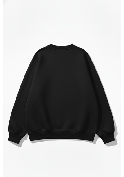 Uyguntarz Unisex Yumuşak Dokulu Düz 3 İplik Oversize Sıfır Yaka Sweatshirt Sade Ve Modern Görünüm siyah