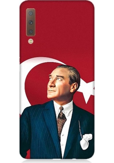 Samsung Galaxy A7 2018 Uyumlu Mustafa Kemal Atatürk Ve Bayrak Desenli Silikon Kılıf