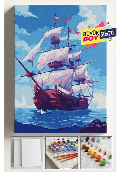 Sayılarla Boyama Seti Numaralı Tuval Fırça Boya Dahil Kasnaklı Set 50x70 Cm - Yırtık Yelken