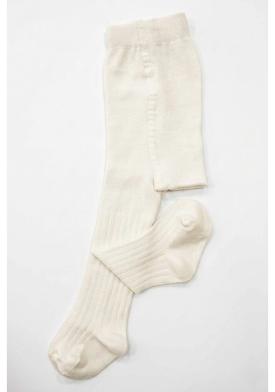 Cocole Socks Kız Bebek Külotlu Çorabı Pamuklu Ekru Derby Çizgili 0-24 Ay