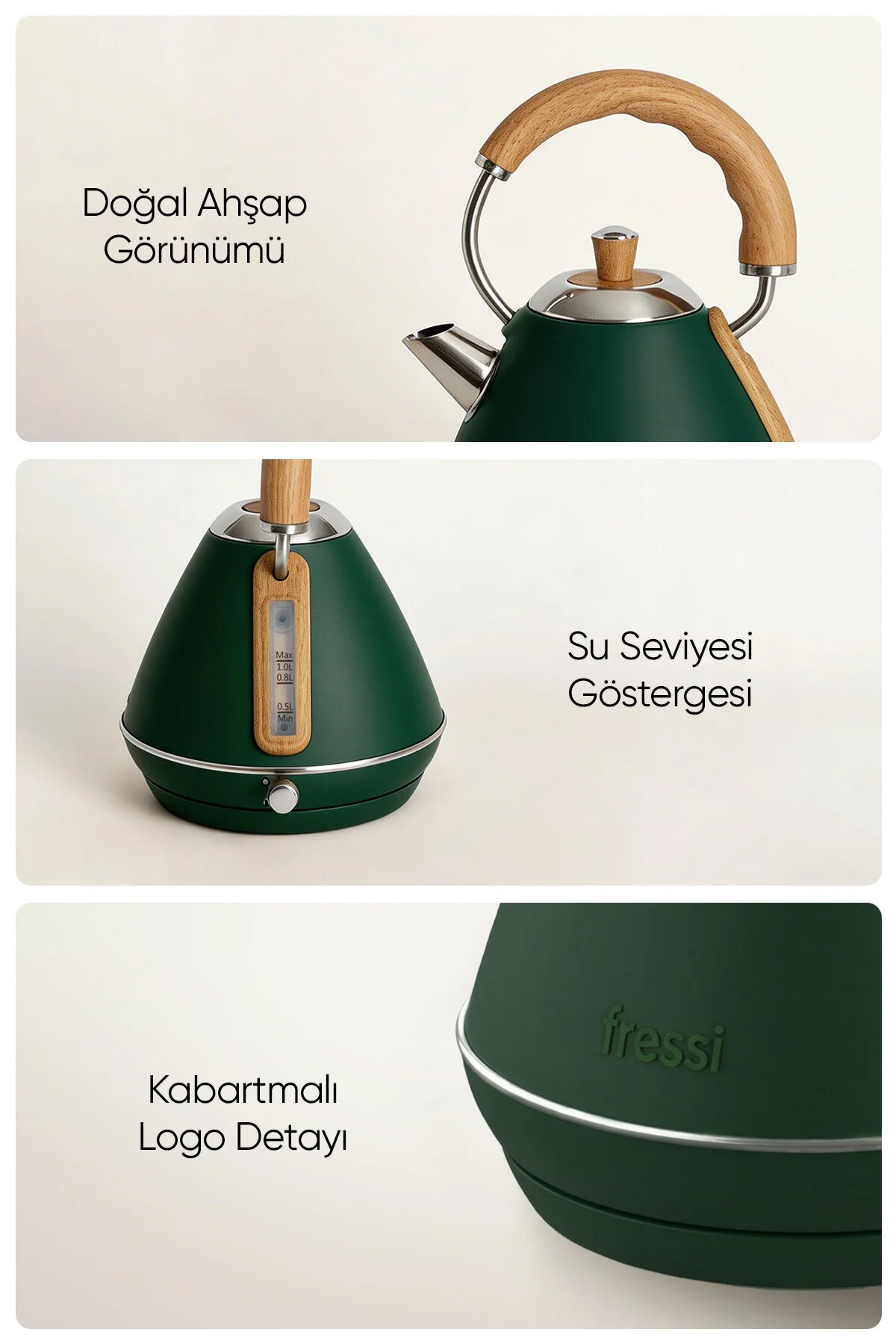 Fressi FR-KT07 Retro Mavera 1,7 L Ahşap Kulp Detaylı Kettle Su Isıtıcısı (İthalatçı Garantili)
