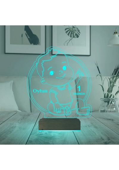Luvivia Yeni Doğan Erkek Bebek Hediye Kişiye Özel 3d Lamba - Masa Gece Lambası Şeffaf