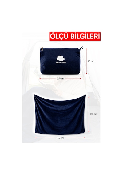 Viscofoam Ergo Blanket Yastığa Dönüşen Katlanabilir Seyahat Battaniyesi – Araç, Uçak, Otobüs ve Kamp İçin 160x110 cm Lacivert | Ergo Travel