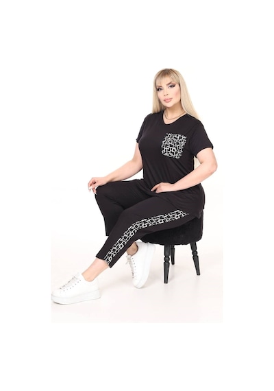 Kısmet Sepeti Kadın Kapri Tshirt İkili Cep Detaylı Viskon Penye Şık Takım siyah