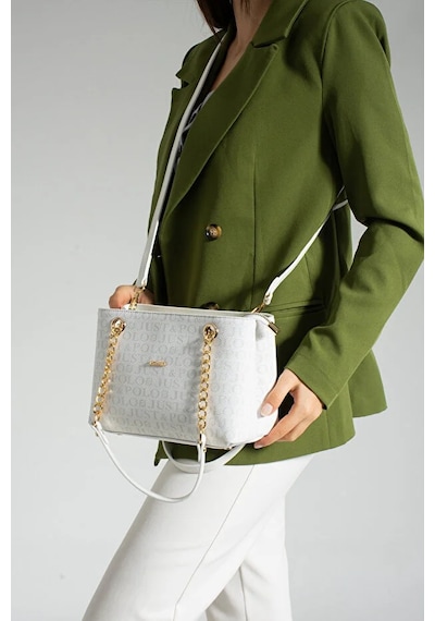 Just Polo Kadın Baskılı Uzun Ayarlanabilir Askılı Şık El Ve Omuz Çantası Shoulder Bag Beyaz