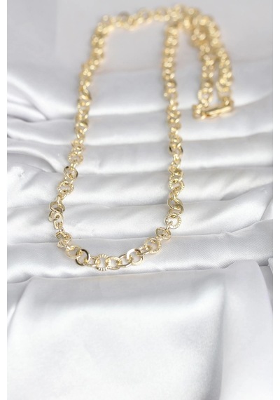 Ceylan Adam Cm 14k Gold Renk Kalın Halka Zincirli 60 Cm Kadın Kolye Çok Renkli