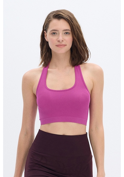 Subtone Boyundan Geçmeli Ribli Crop Top Magenta Pembe