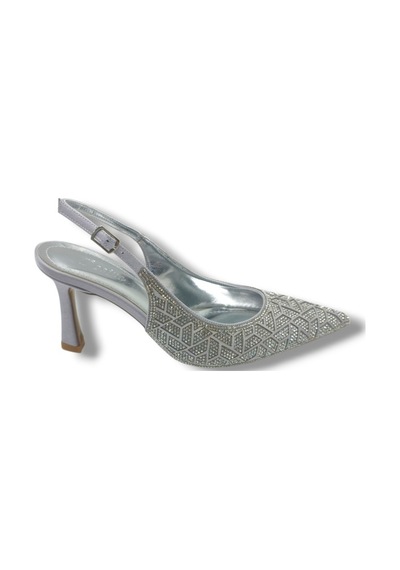 Desire 5011-26 Taşlı Mozaik Desenli İnce Topuk Kadın Stiletto 8,5cm GÜMÜŞ