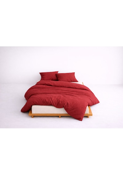 Lüks Ranforce Kumaş %100 Pamuklu Tek Kişilik Nevresim Takımı 160x220 Lastikli Çarşaf 120x200+30 Kırmızı